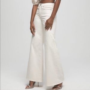 {Good American} Good Waist Palazzo Wide/Flare Leg Jeans, Bone, Size 15/34.5